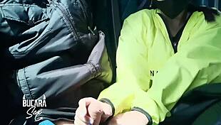 horny girlfriend gives him oral sex on a bus to bogota