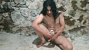 Flip-flop in ass stretching ladyboy gaping