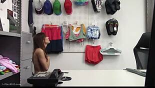 Shoplifter gets a strict cavity search and a big cock from mall guard - liftermilf. Her big ass and tits punished in the garage.