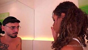 Very slim exotic Brazilian Karina Rose fucked by two big black cocks then four and drinks pee dap anal pissing atm triple anal