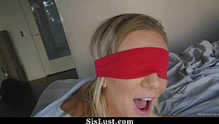 Step brother blindfolds his step sister and fucks her with his friend!