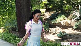 little petite asian stepdaughter shyly convinces the stern landlord by using her teen charms in the apartment conversation