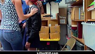 Asian shoplifting stepmother and stepdaughter pleasuring the mall guard to earn their freedom