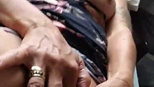 Using pink vibrator while getting pussy and arse fucked