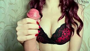 redhead amateur gives handjob to huge monster cock solo