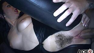 Pamela Sanchez Fucks Hairy Pussy in Leather Outfit and Mask