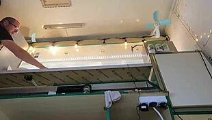 Super slim eighteen year old chick works in pear thongs braless