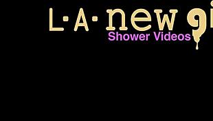 Radiant teen blonde enjoys a shower