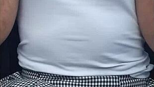 Hey, while boyfriend drives, I tease with toy and cum on seat.