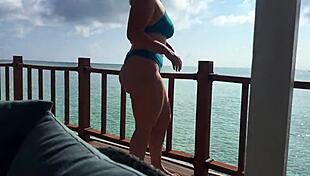 Hot Babe Gives Fast And Sloppy Handjob On The Terrace Over The Ocean P