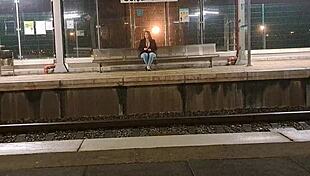 Public outdoor train station fuck with a stranger 😈