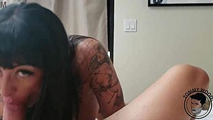 Hot Tattooed Stepmom Giving Sloppy Blowjob Jessie Lee