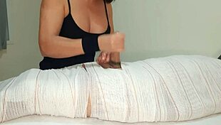 part 3 mummified handjob interrupted by cum for two minutes