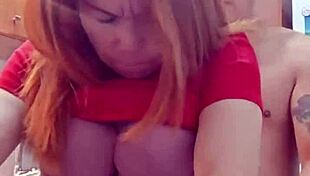 Mother-in-law in sexy clothes gets fucked in kitchen