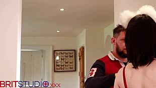 collared british teen gets hard fucked in kitchen