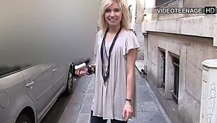 18 Year Blonde Vicky Plays With Toy During Her Casting