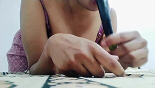 Cheating Wife's Pussy and Ass Fucked by Cucumber