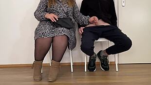 The mature curvy bbw milf with saggy tits in nylon pantyhose made me cum in a public place