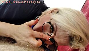 Hot mature milf AimeeParadise sucks strong big cock deeply
