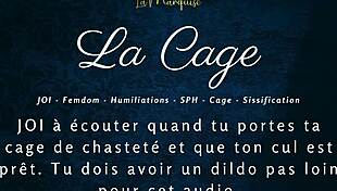 Femdom cages sub for anal jerk off instructions