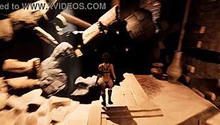this ancient statue in hentai 3d game awakens and fills lara's pussy with sperm, destroying it