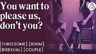 femdom disciplines submissive boyfriend for orgasm if he wants to cum in threesome