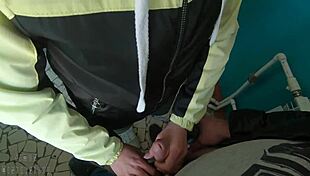 girl gives RISKY BLOWJOB, swallows MOUTHFUL OF CUM on public staircase