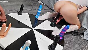 The petite stepsister spins the wheel of dildos and achieves her orgasm