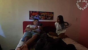 Latina teen eagerly wants to give her ass wearing team shirt. Voyeur pov captures the scene.