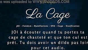 Femdom cages sub for anal jerk off instructions