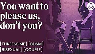 femdom disciplines submissive boyfriend for orgasm if he wants to cum in threesome