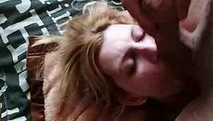 Amateur blonde babe delivers intense blowjob and facial!