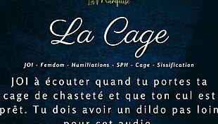 Femdom cages sub for anal jerk off instructions