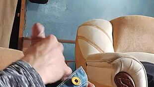 guy jerks off in living room