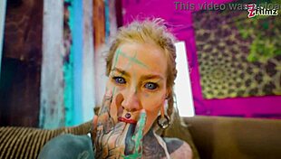 Tattoo Girl Solo Anal Play With Big Dildo In Sexy Fishnets High Heels Stockings
