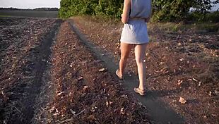 Walking Outdoors And Flashing Ass Under Skirt