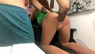 she gets fucked in the hair with hand in ass using sex toy