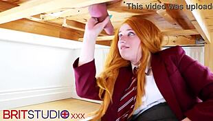 victoria greene sucks cock, uniform drenched in cum at milking table