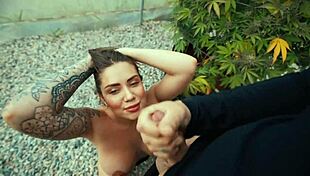 sara blonde gives outdoor blowjob