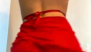 Curly Haired Hot Girl Removing Panties Twerking In Red Lingerie