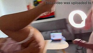 the cute latina girl next door takes a white cumshot in an interracial live sex show