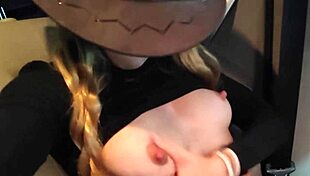 Cute peasant girl with big tits masturbates and gets very horny