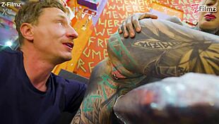 pornstar tattoo artist gets assfucked from customer - hard anal atm facial cumshoot