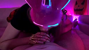 in the halloween night, a spooky bunny delivers an intense blowjob to the monster cock