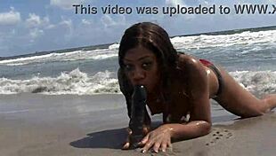 Ebony Babe Rips Clothes For Public Beach Dildo Fucking