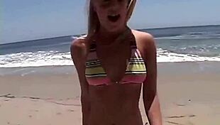 Little Summer Babe Shows Natural Tits And Pussy On Beach!