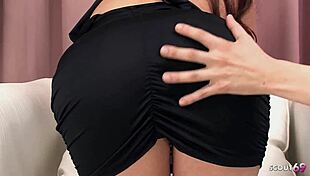 This uncensored JAV casting features a Japanese girl with big natural saggy tits sucking in fishnet body