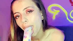 in a tale of tiny sweet seduction, the cute latina with pierced nipples uses dildos and toys to entice