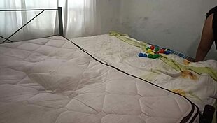 Sexy stepmom cleans bedroom in thong, records for stepson?