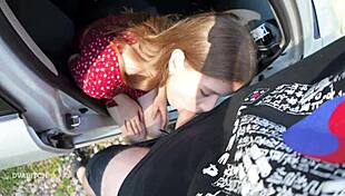 seduced driver with sloppy blowjob swallowing every drop in public pov